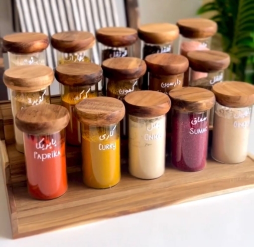 Picture of Three Tier Stand 15 Jars 300 ml Set - Acacia Wood